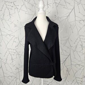 Annette Gortz Black Boiled Wool Hook & Eye Did Sweater Jacket